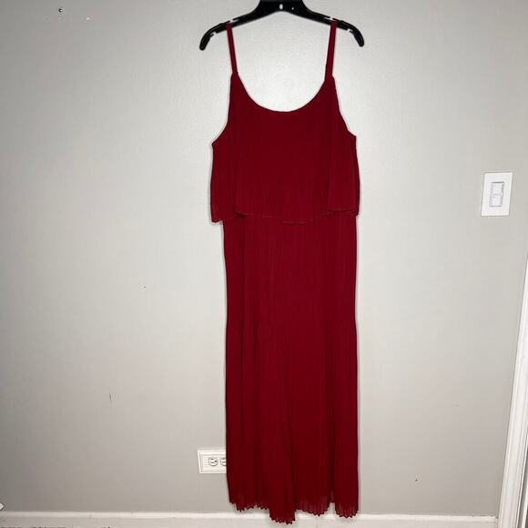 NWT Lane Bryant Plus Sz 18 20 Burgundy Micro Pleated Wide Legs Popover Jumpsuit - Picture 1 of 14